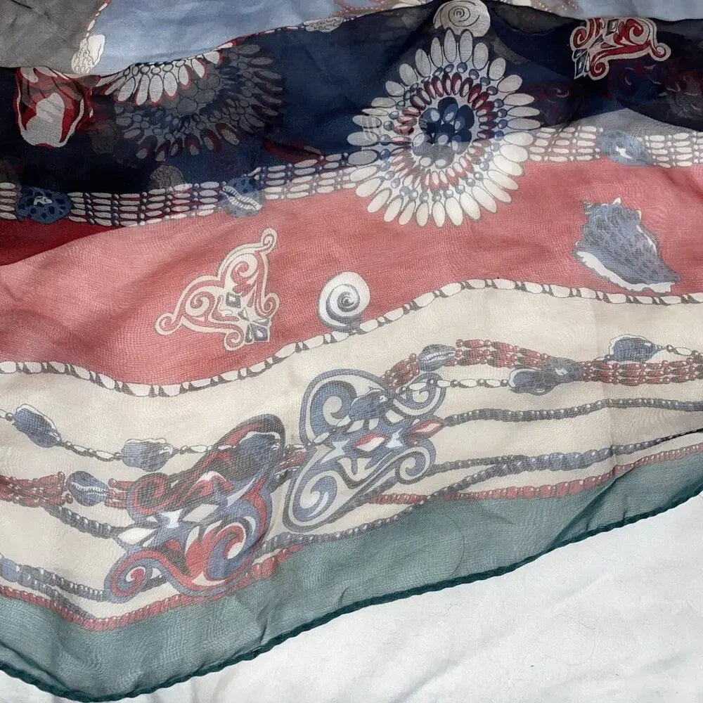 Rodier 100% Silk Square Scarf Nautical Design 34”x34” Navy Green Red Cream New
